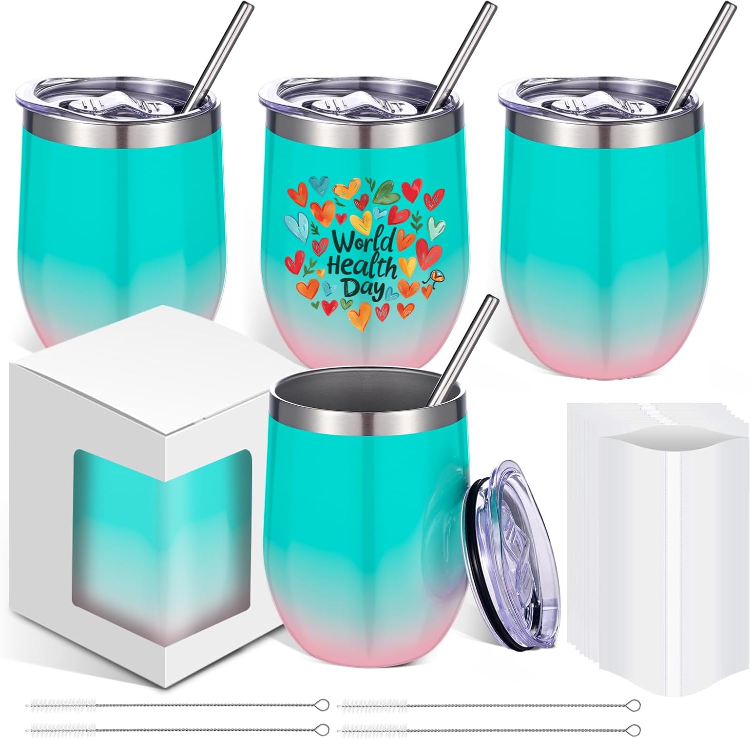 PlanetFlame 12 oz sublimation wine tumblers, 4-pack